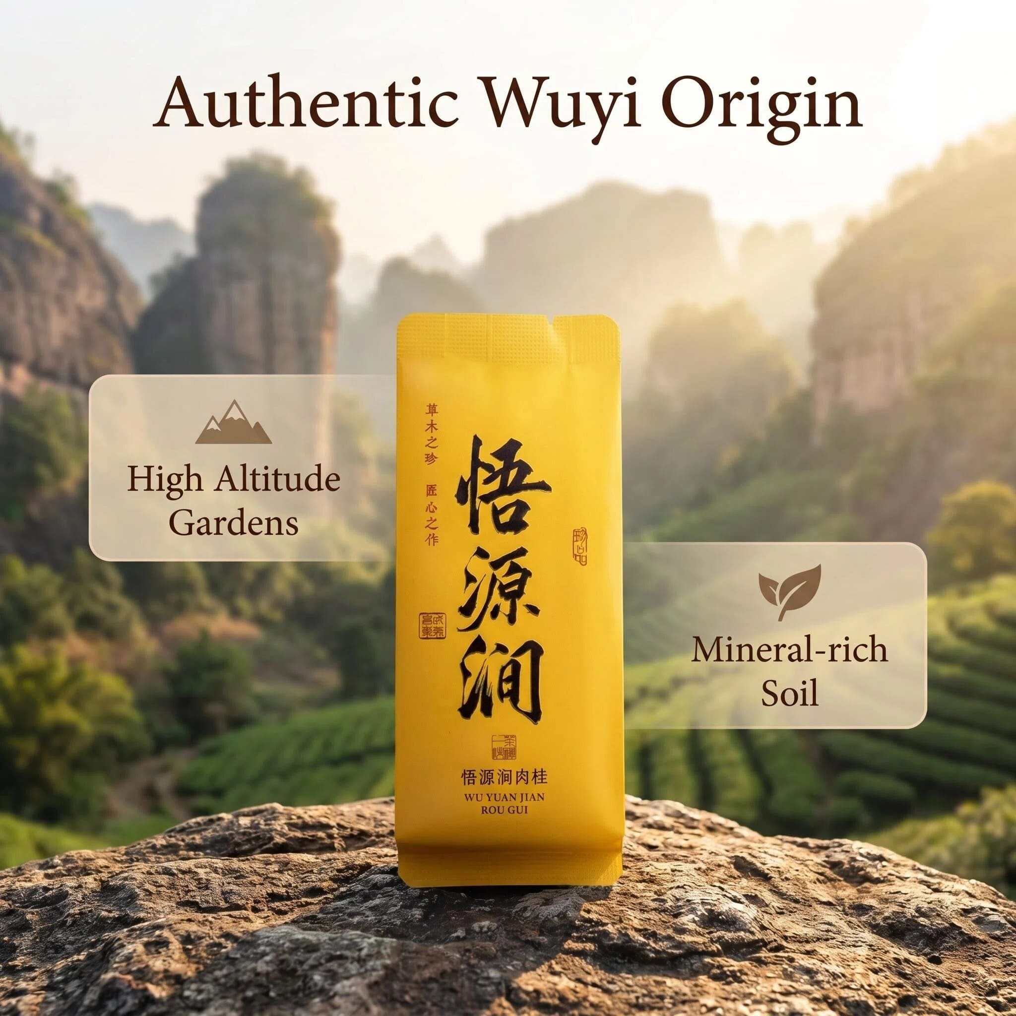 Wuyi Mountain High-Altitude Tea Gardens with Mineral-Rich Soil High-altitude tea gardens in Wuyi Mountain with mineral-rich soil, producing authentic Wuyi rock tea.